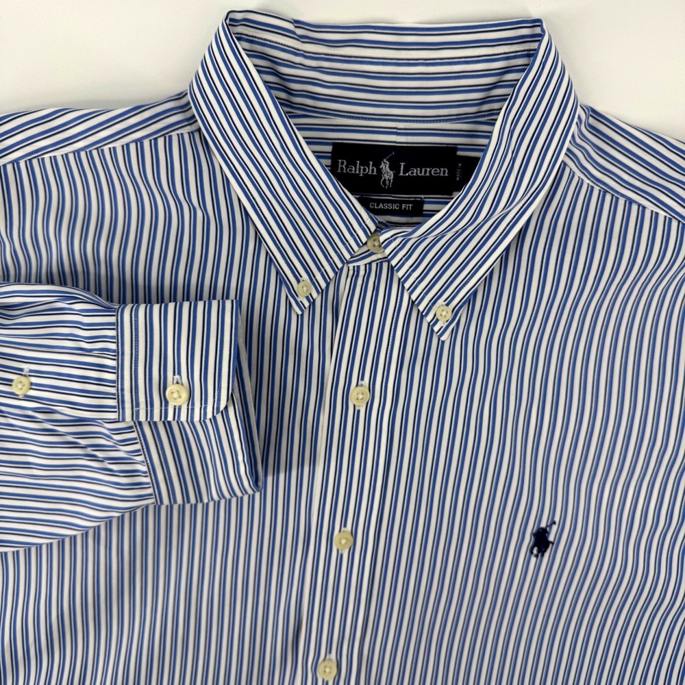 Ralph Lauren Mens Classic Fit Striped Button Down Shirt Blue White XL - Picture 1 of 8